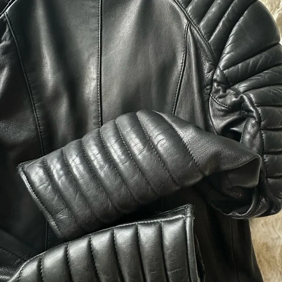All Saints Quilted Black Leather Jacket - Picture 13 of 15